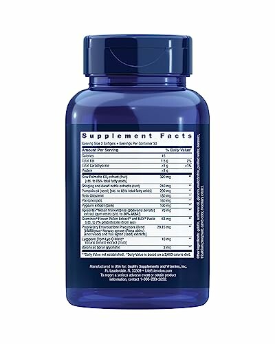 Back label of a supplement bottle showing nutritional facts.