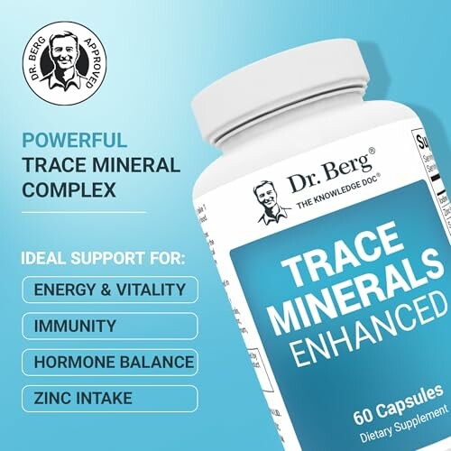 Dr. Berg's Trace Minerals Enhanced Complex - Complete with 70+ Minerals Including 10 mg of Zinc - Dietary Supplement - 60 Capsules